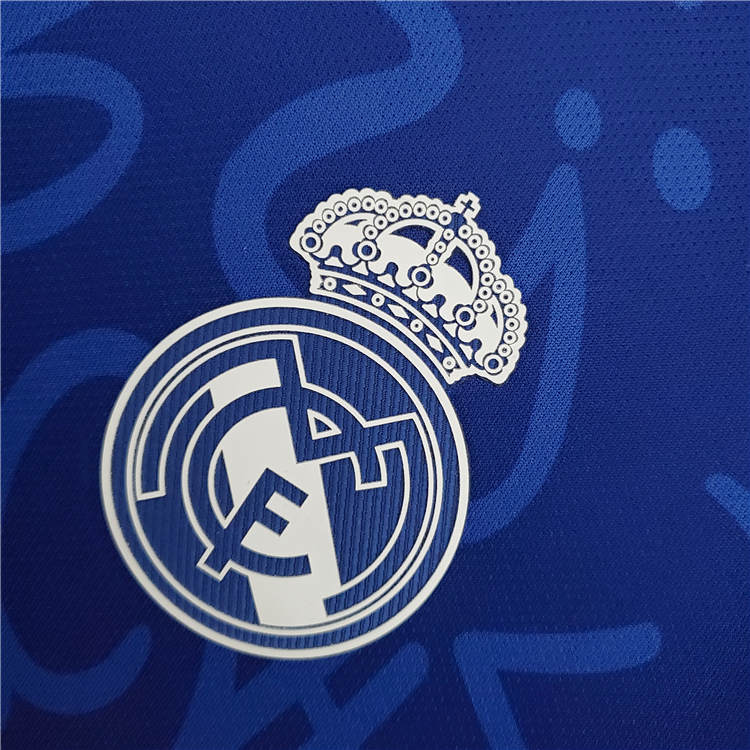 Real Madrid 21-22 Away Blue Soccer Jersey Football Shirt (Long Sleeve) - Click Image to Close